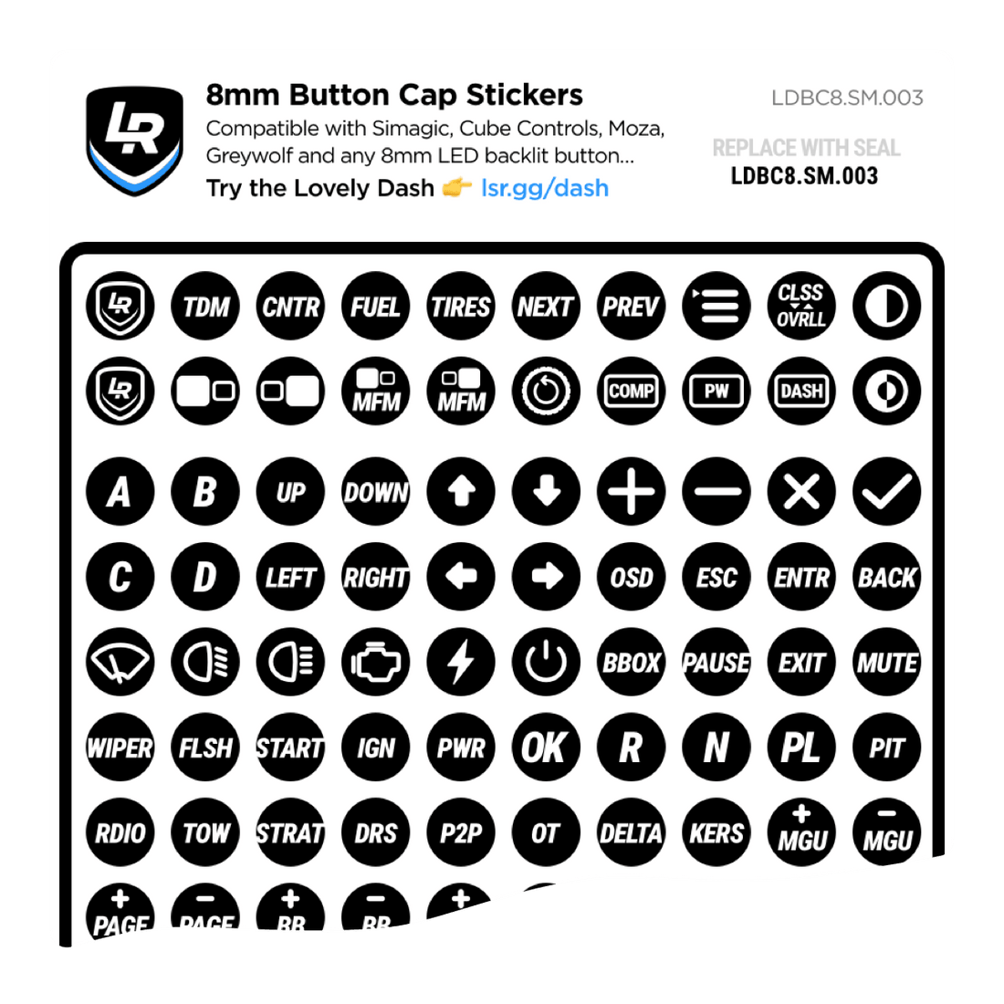 8mm Button Cap Stickers – Printed Sim Racing